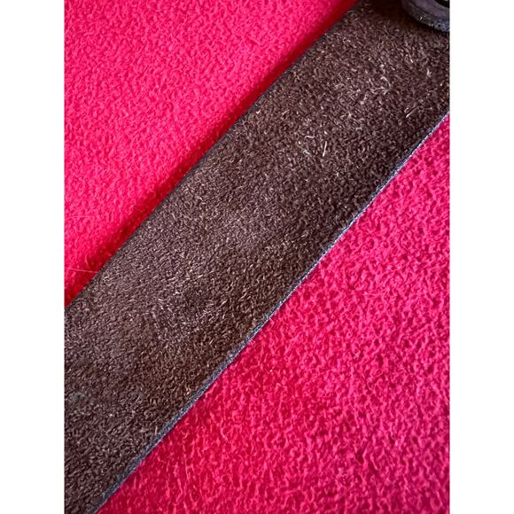 vintage brown soft leather belt brass tone metal bulls eye target buckle - Picture 6 of 9